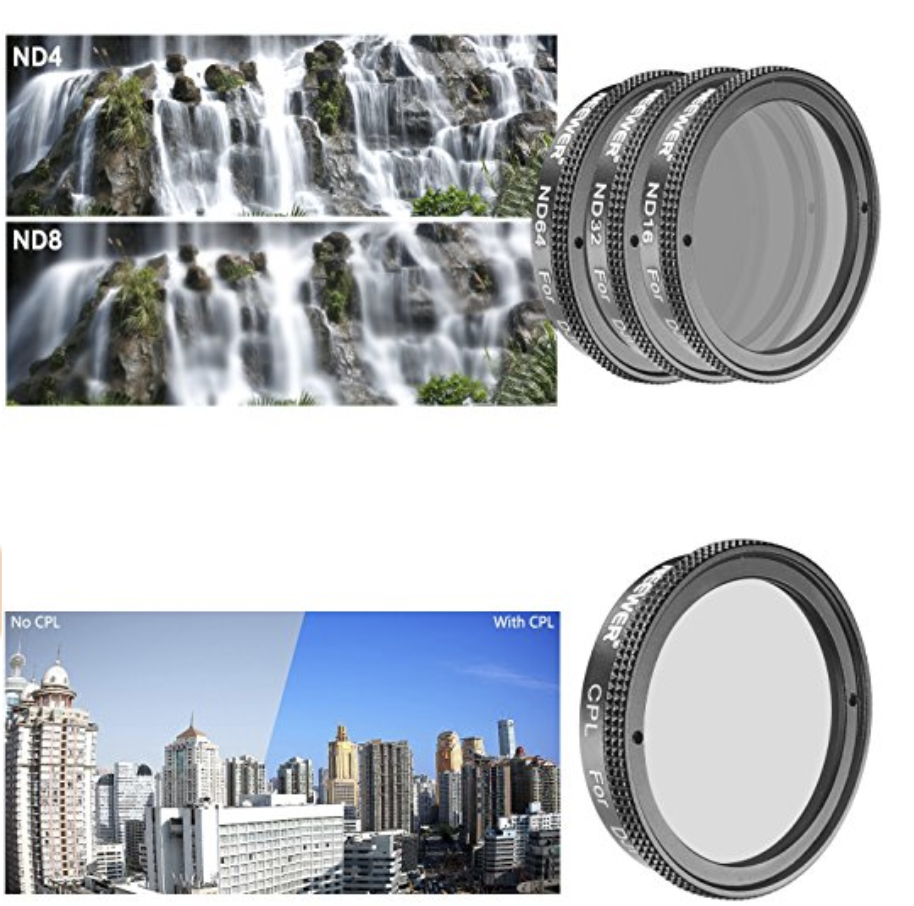 4 Neewer Lens Filter Set for DJI Phantom 4/Phantom 3 Professional+Advanced: Polarizer CPL Filter, ND16, ND32, ND64 Filter - 1UP